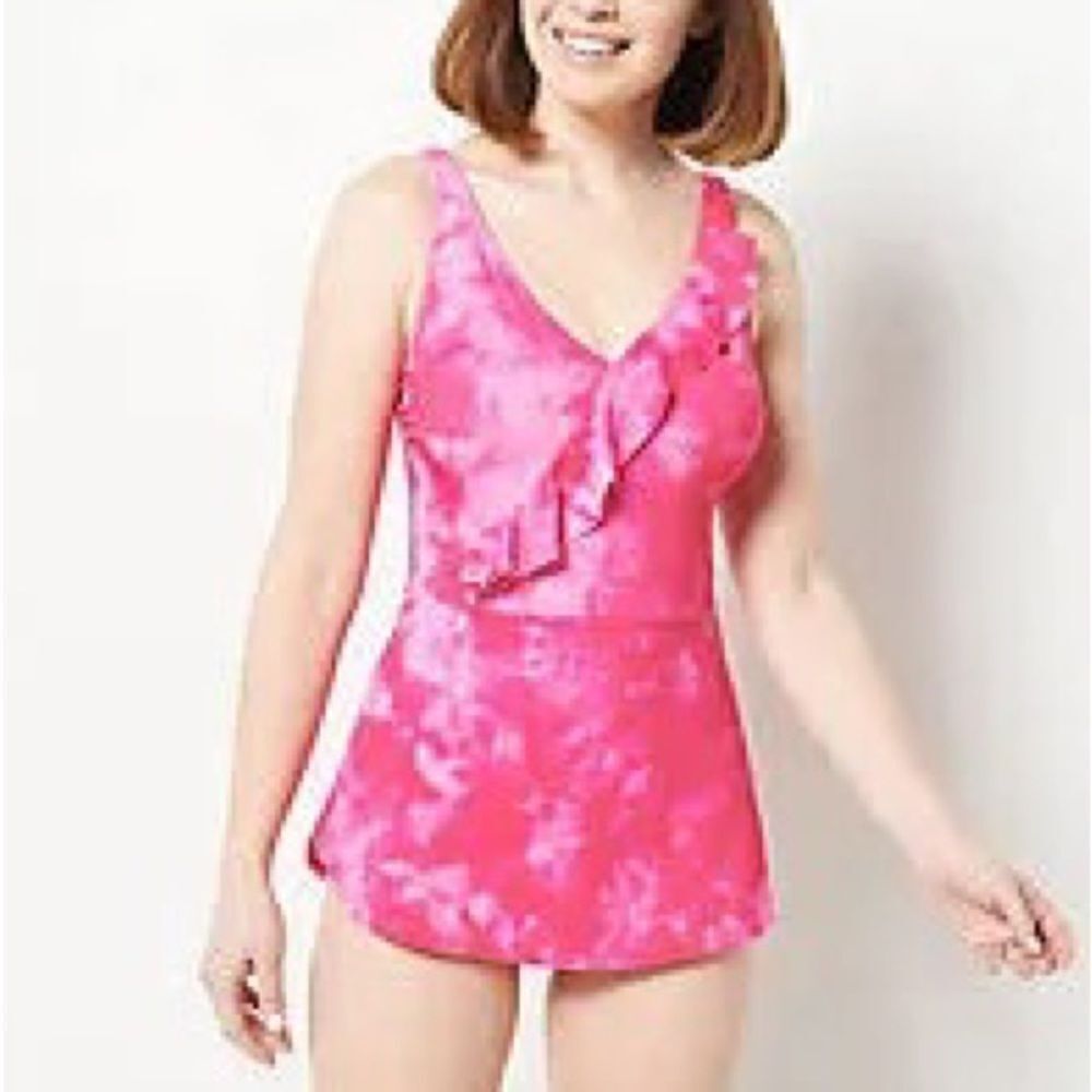 Denim & Co. Beach Ruffle Trim V-Neck Swim Dress